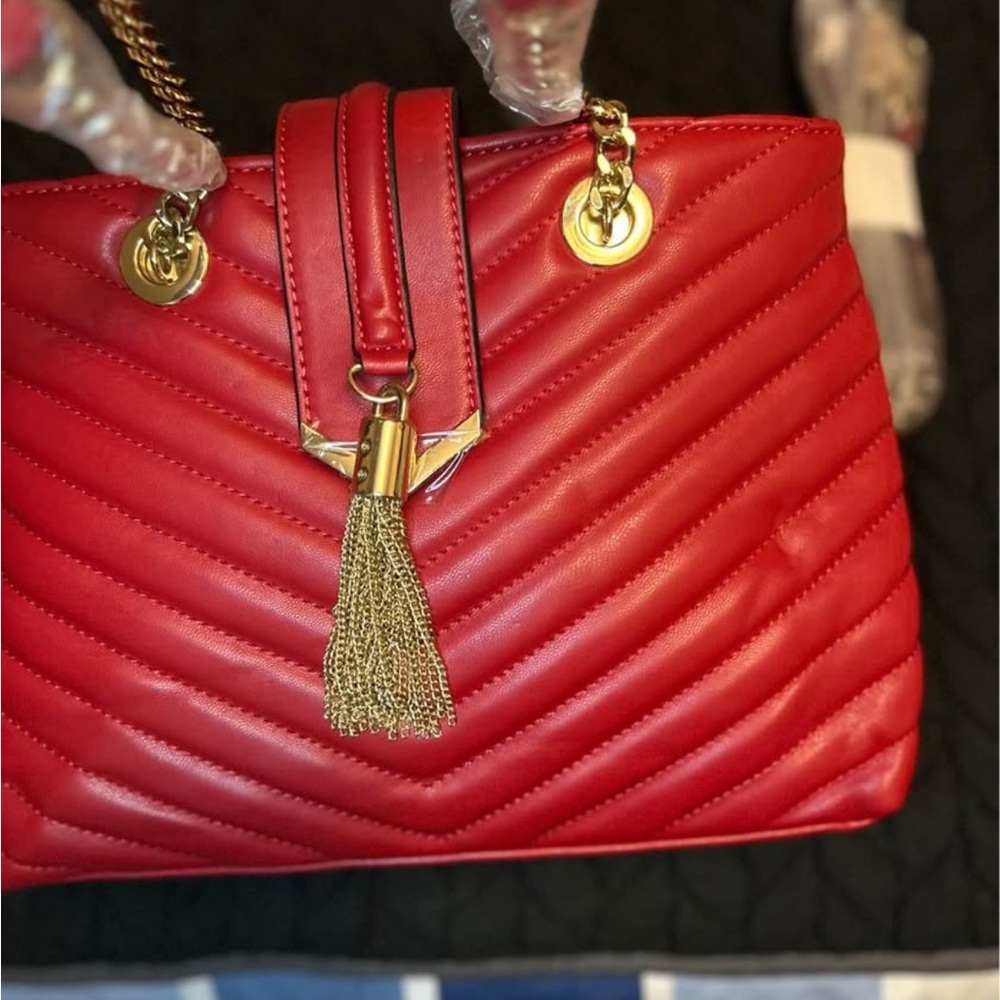 Red Quilted Tassel Handbag